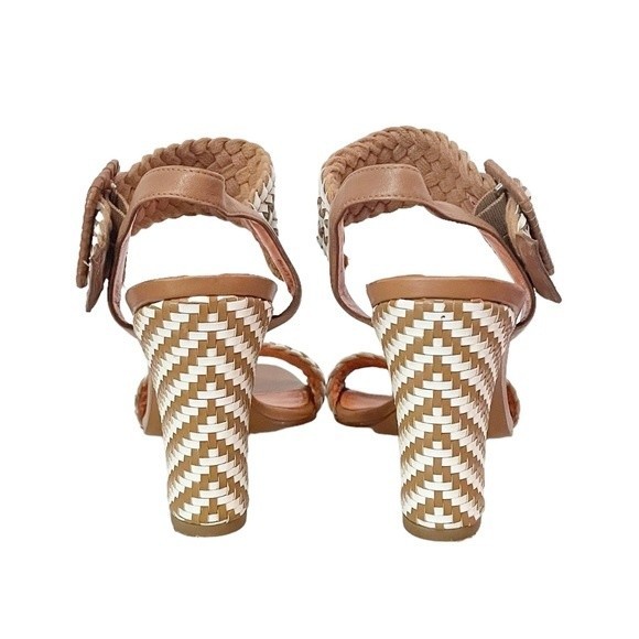 Via Spiga Woven Leather Heeled Ankle Strap Sandal Tan & White Women’s Size 9.5 - Picture 9 of 12